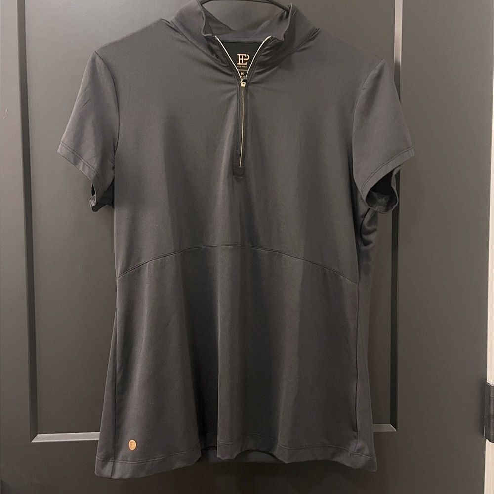 EP New York Golf Quarter Zip Polo Black Gold Accent Short Sleeve Size M
